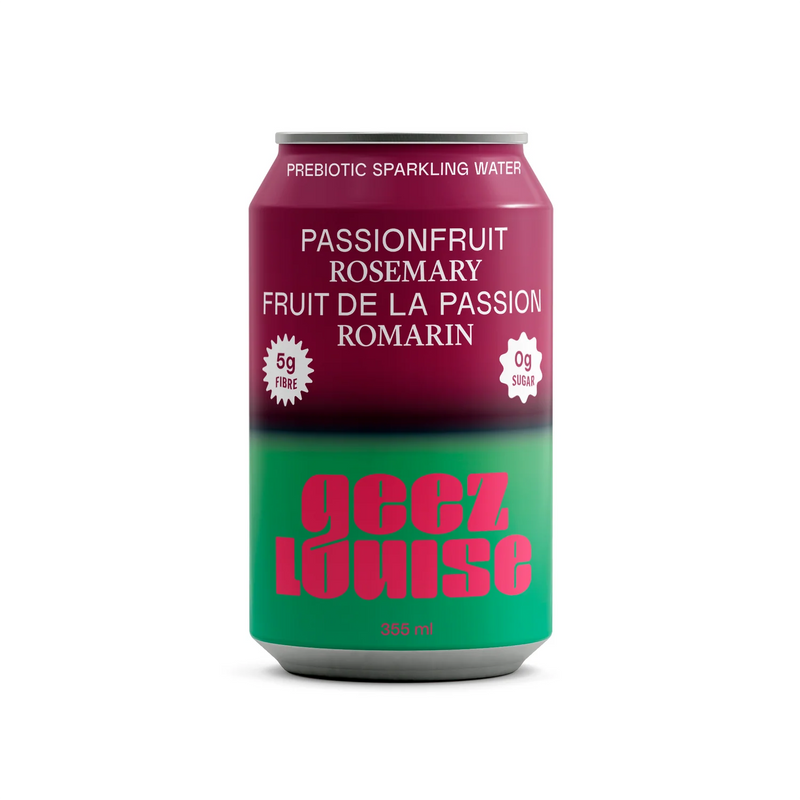 Geez Louise Sparkling Water Passionfruit Rosemary (4-pack)