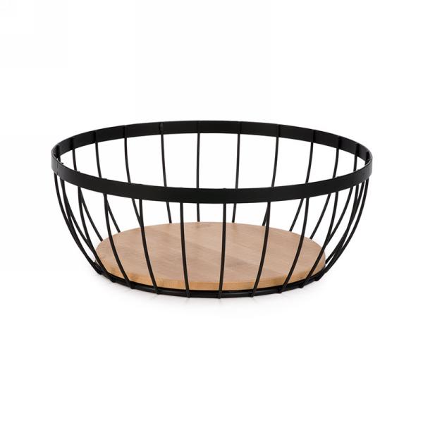 Round metal & wood basket (Med)