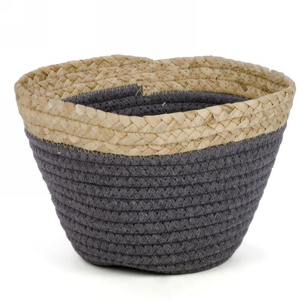 Dark grey basket with natural trim