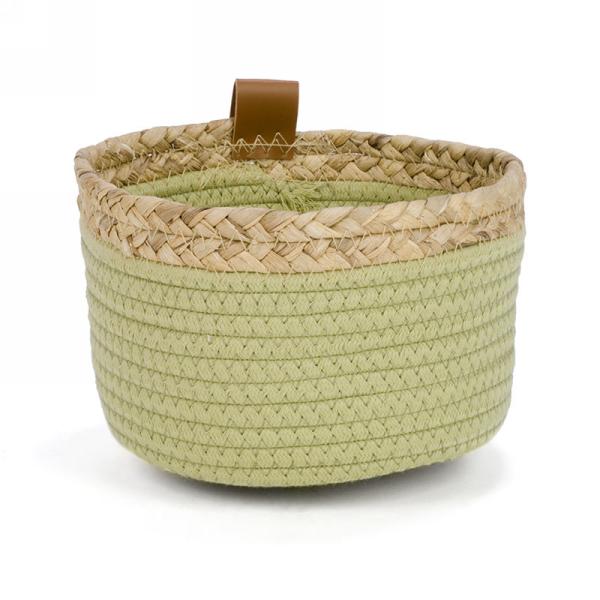 Khaki green basket with natural trim