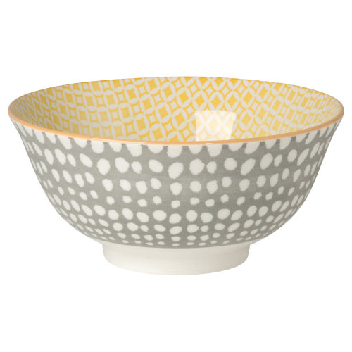Dots Gray and Yellow Stamped Bowl (6 inch)
