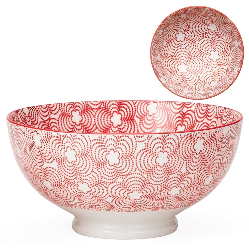 Kiri Porcelain Large Bowl - Red with Red Trim