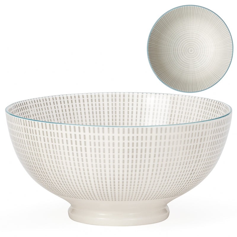 Kiri Porcelain Large Bowl - Grey with Blue Rim