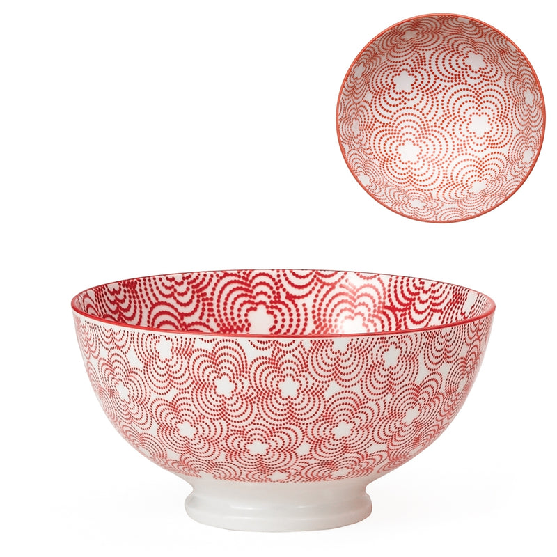 Kiri Porcelain Medium Bowl - Red with Red Trim