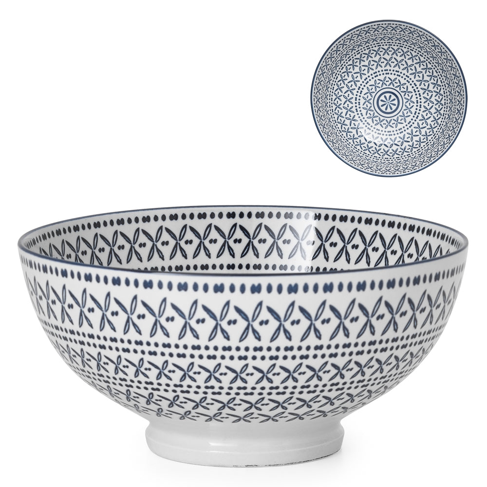 Kiri Porcelain Large Bowl - Blue Stitch
