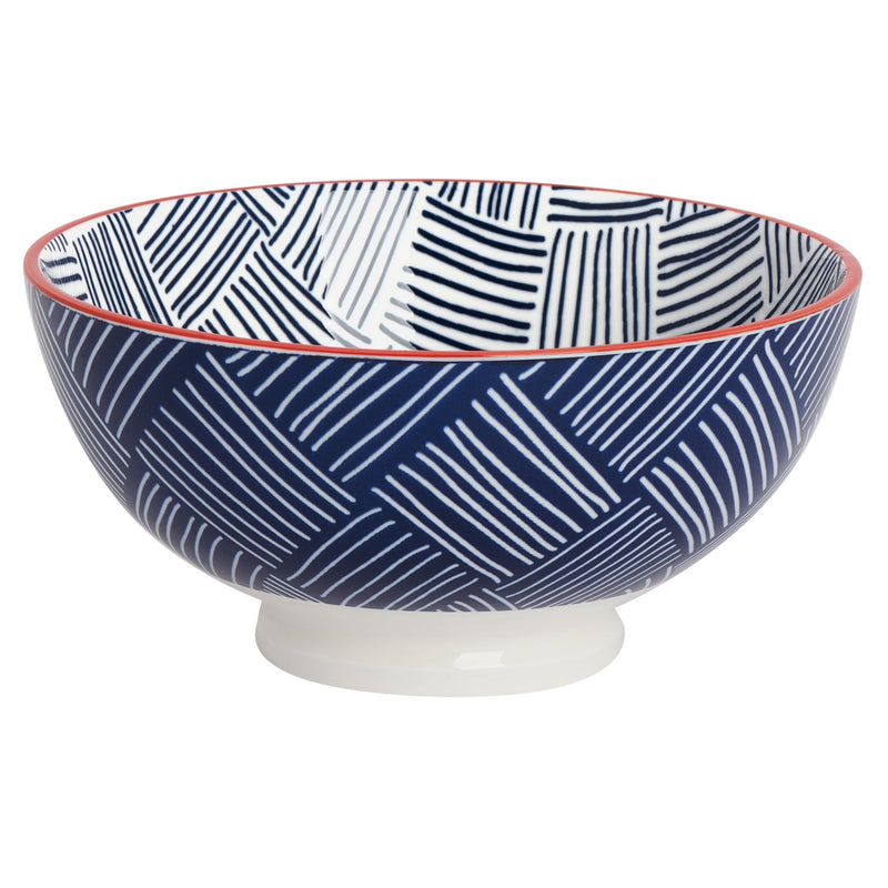 Kiri Porcelain Large Bowl - Blue Hatch Weave