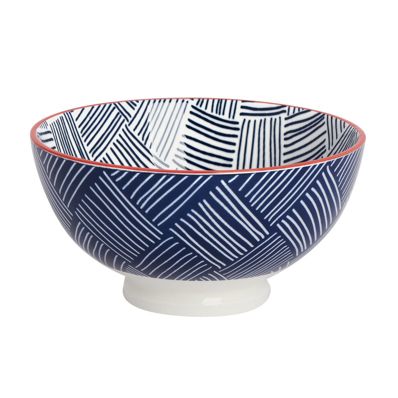 Kiri Porcelain Medium Bowl - Blue Hatch weave