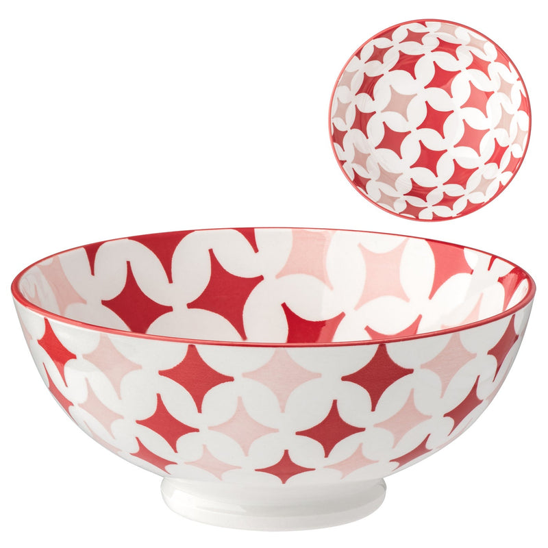 Kiri Porcelain Large Bowl - Red Diamonds