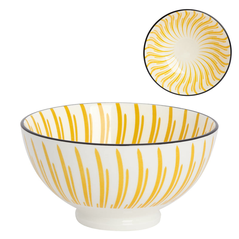 Kiri Porcelain Medium Bowl - Yellow Sunburst