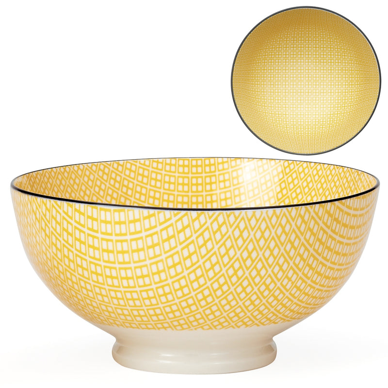 Kiri Porcelain Large Bowl - Yellow with Black Trim