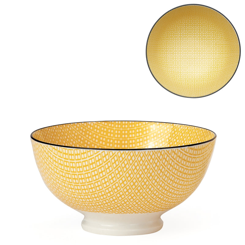 Kiri Porcelain Medium Bowl - Yellow with Black Rim