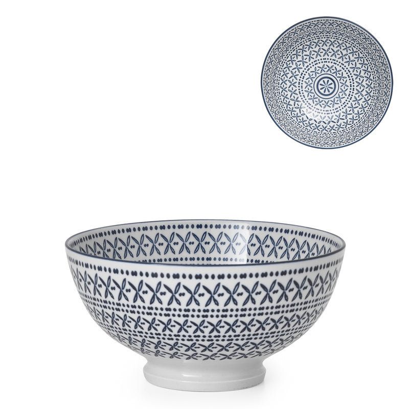 Kiri Porcelain Medium Bowl - Blue Stitch