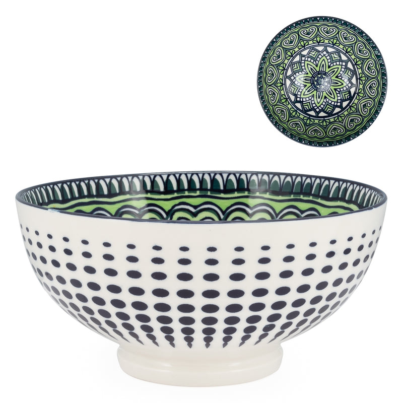 Kiri Porcelain Large Bowl - Green Mandala